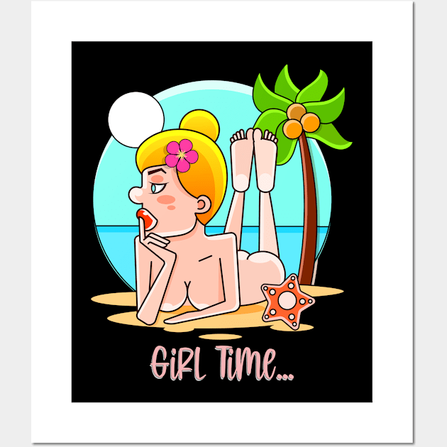 Girl Time on The Beach Wall Art by Peter the T-Shirt Dude